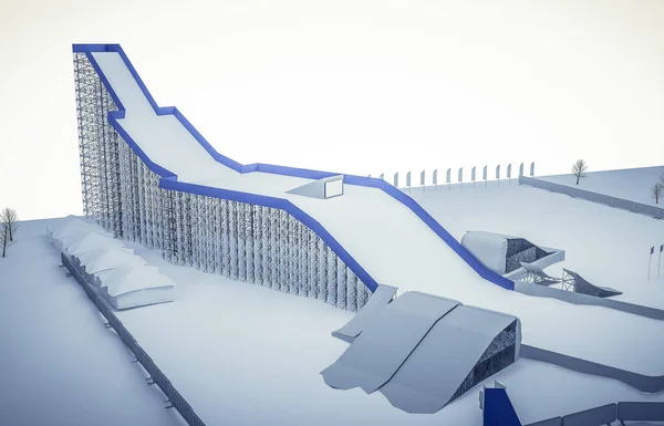 Ilustración 3d de una rampa de snowboard y freestyle — Foto de Stock