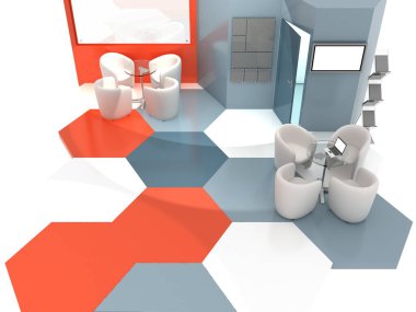 Bir sergi standının 3D çizimi