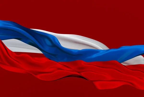 Ilustración 3d de cintas de bandera tricolor rusas ondeando en rojo — Foto de Stock