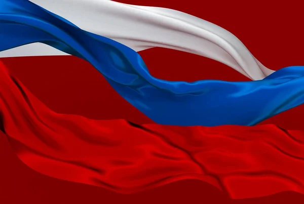 Ilustración 3d de cintas de bandera tricolor rusas ondeando en rojo — Foto de Stock
