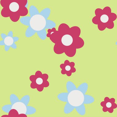 Çizgi film Çiçekleri Kusursuz Vektör Deseni - Tekstil, ambalaj kağıdı, moda için tekrarlanan süs.