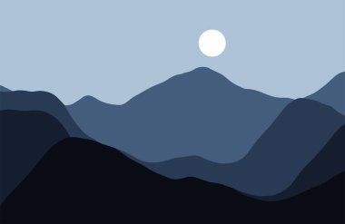 Gün batımında sisli dağlar - Vektör illüstrasyonu