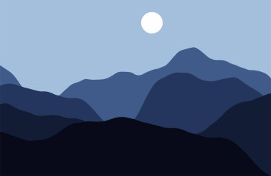 Gün batımında sisli dağlar - Vektör illüstrasyonu