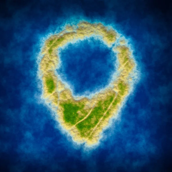 Zielona Wyspa Morzu Kształcie Znaku Orientacyjnego Szczegółowa Ilustracja — Zdjęcie stockowe