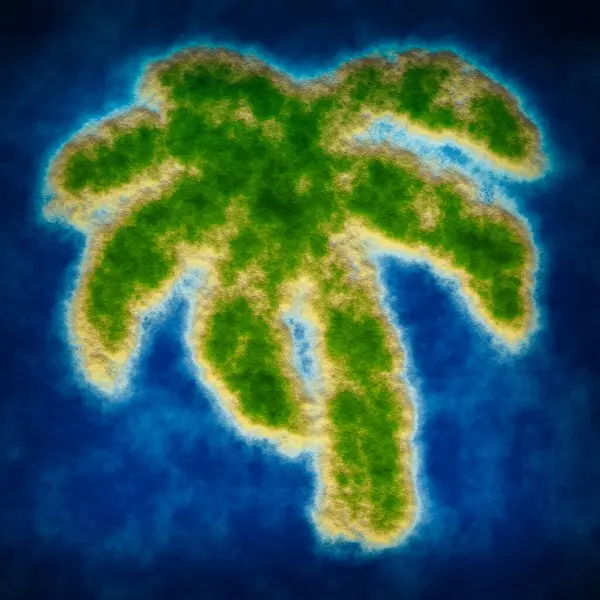 Green Island Sea Shaped Palm Detailed Illustration — Stock Photo, Image