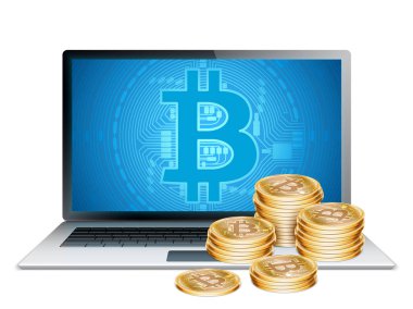 Laptop ve altın Bitcoins