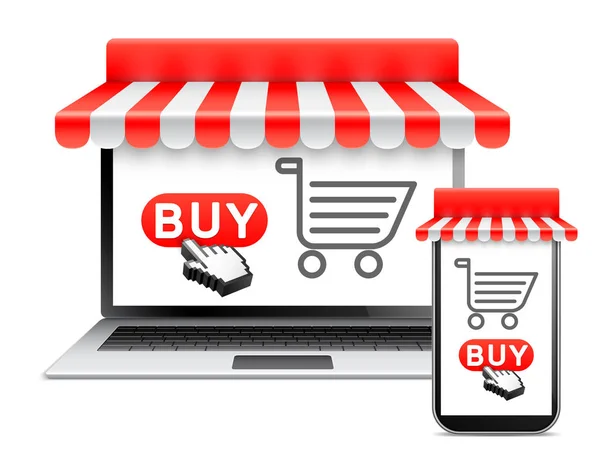 Online-Shopping mit Laptop und Handy — Stockvektor