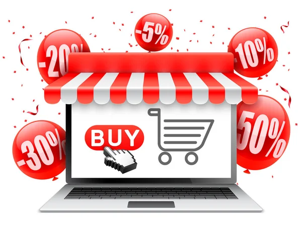 Compras online com laptop — Vetor de Stock