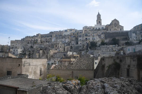 Eski Matera kasabasının panoramik manzarası, Basilicata bölgesi, Güney İtalya