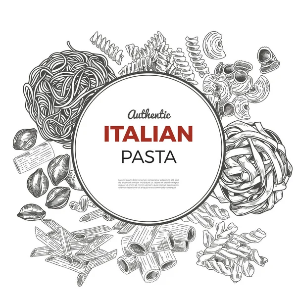 Ronde poster met de hand getekende pasta. — Stockvector