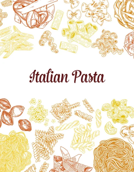 Colored hand drawn pasta elements, vintage vector poster. — Stock Vector