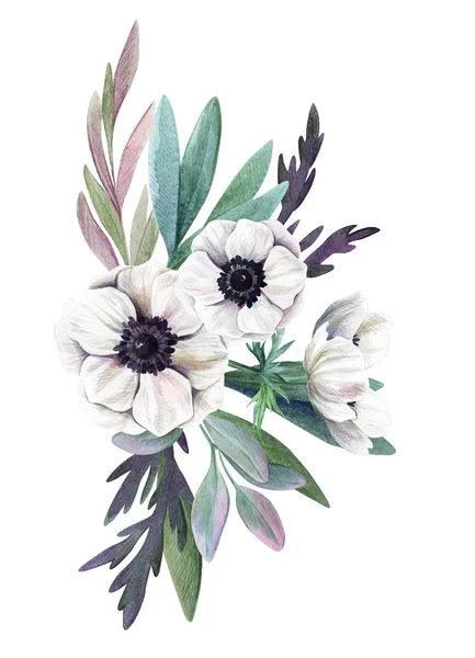 Kwiatów układ akwarela, ilustracja — Zdjęcie stockowe