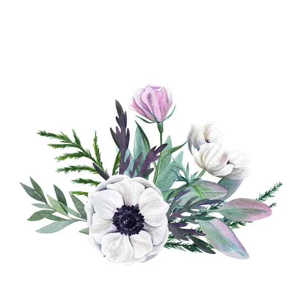 Çiçek suluboya düzenleme, elle çizilmiş illüstrasyon — Stok fotoğraf