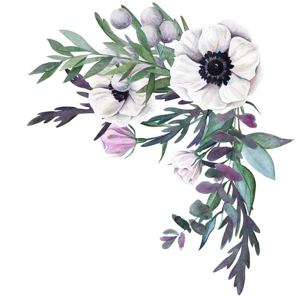 Arranjo aquarela floral, ilustração desenhada à mão — Fotografia de Stock