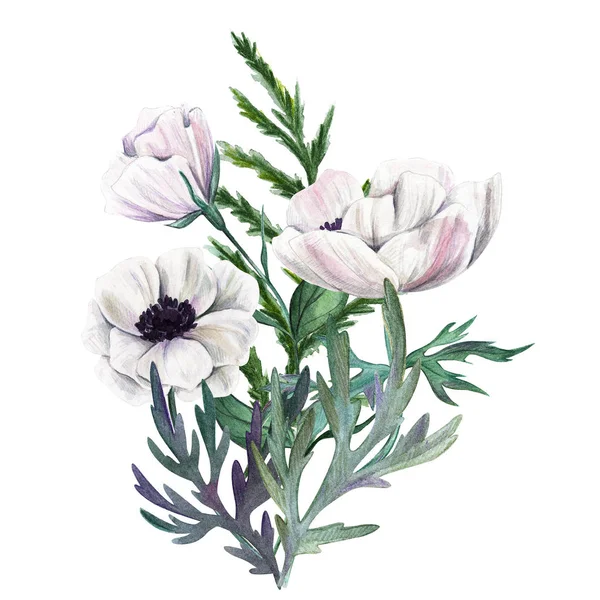 Arreglo de acuarela floral, ilustración dibujada a mano — Foto de Stock