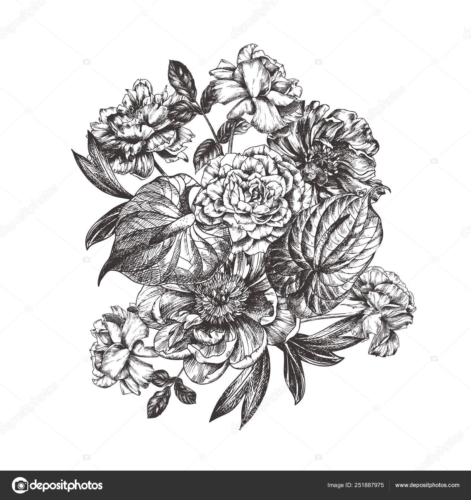 Ilustración vectorial floral vintage, grabado a mano dibujado clip art .  Vector de stock #251887975 de ©nurofina, image size:1600x1700