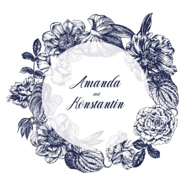 Vintage çiçek vektör çizim, el oyma küçük resim çizilmiş.