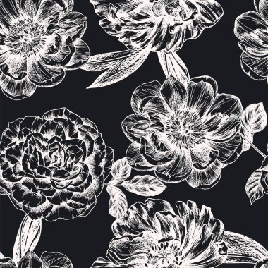 Vintage çiçek vektör çizim, el oyma küçük resim çizilmiş.