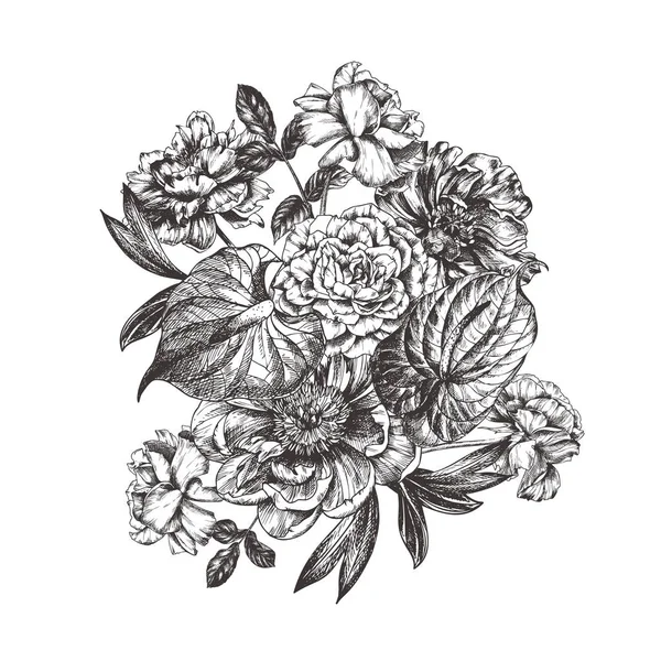 Ilustración vectorial floral vintage, grabado a mano dibujado clip art . — Vector de stock