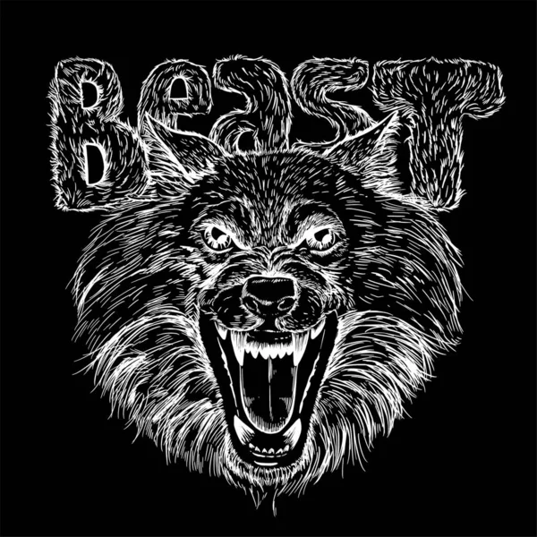 Grin του λύκου, το κείμενο Beast είναι πίσω. — Διανυσματικό Αρχείο