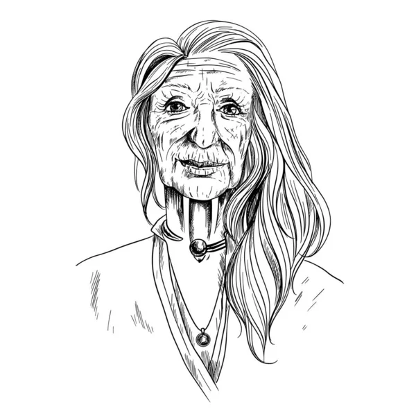Porträt einer schönen alten Frau, Skizze, im Hemd — Stockvektor