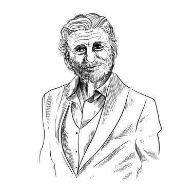 Yaşlı adam çizimi, süit giyinmiş zarif bir adam.