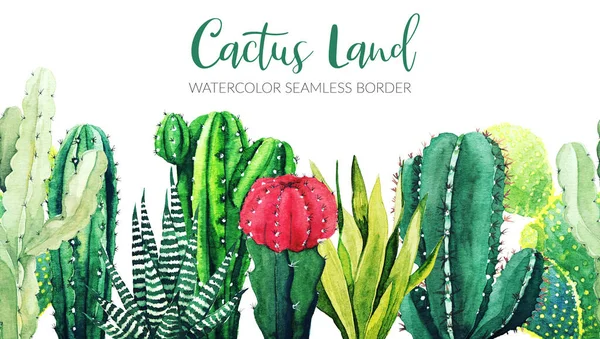 Varrat nélküli határ álló akvarell kaktusz növények — Stock Fotó