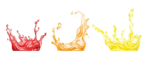Набор из трех полноцветных брызг сока, вручную — стоковый вектор