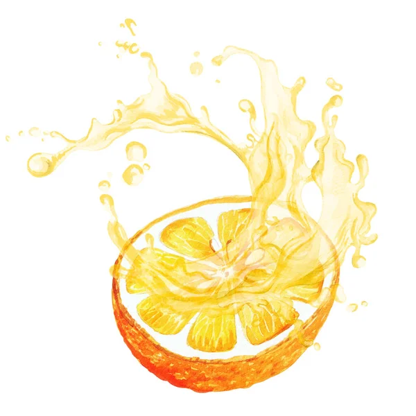 La mitad de la fruta de naranja con un chorrito de jugo — Foto de Stock