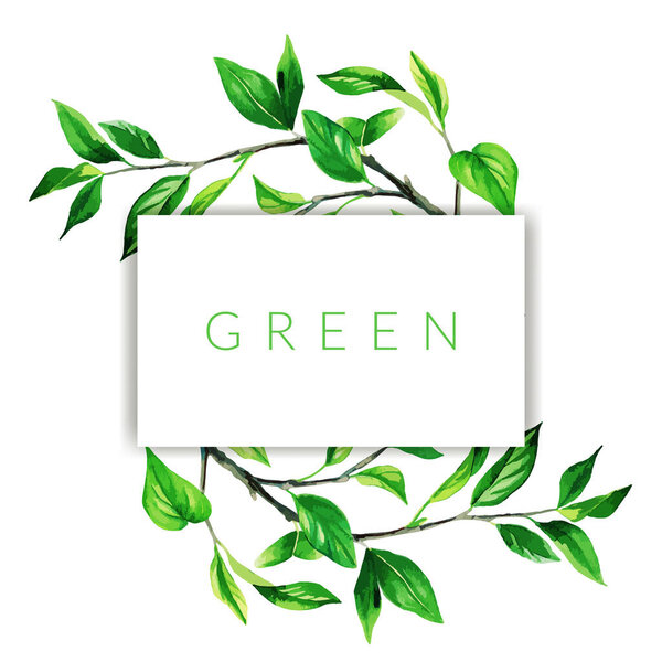 Ветви акварели с зелеными листьями
