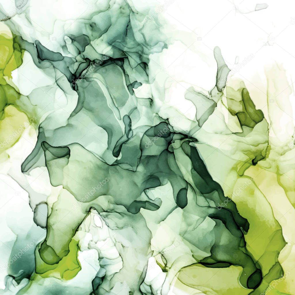 Moody Green shades watercolor background, wet liquid