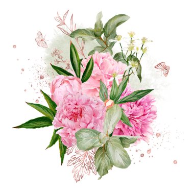 Dallar, gül sarısı çiçekler ve kelebekler.