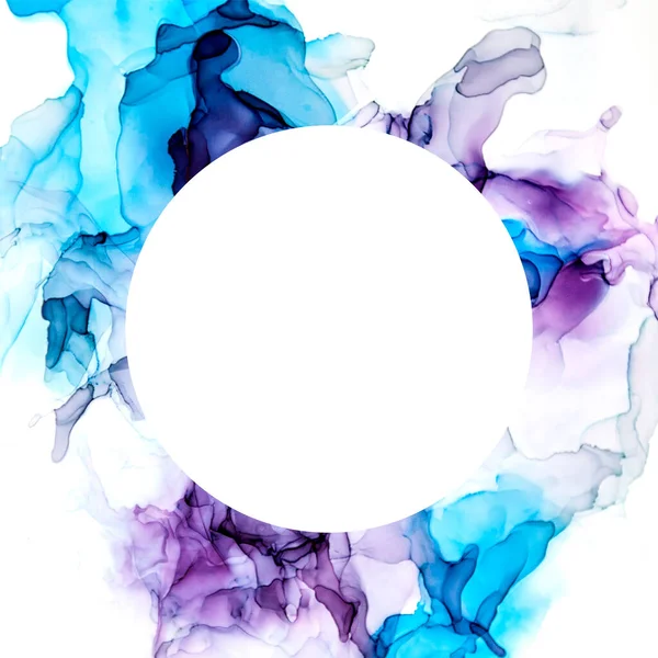 Okrągły sztandar, fioletowe i niebieskie odcienie tła akwareli — Zdjęcie stockowe