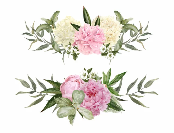 Set di due composizioni floreali simmetriche ad acquerello — Vettoriale Stock