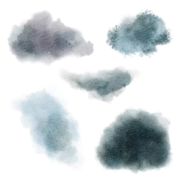 Conjunto de manchas de acuarela, tonos sucios azulados, dibujado a mano — Archivo Imágenes Vectoriales