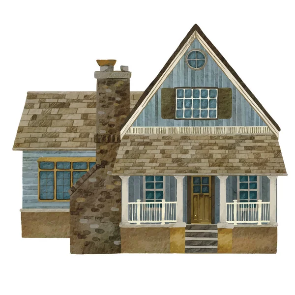 Retrato aquarela de uma casa aconchegante ou casa de campo — Vetor de Stock