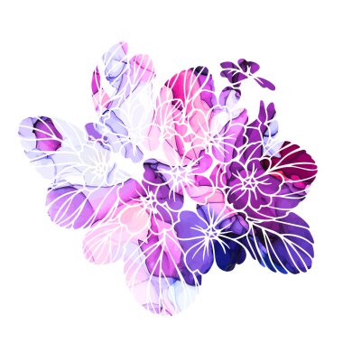 Parlak primula, menekşe ve pembe suluboya dokusu