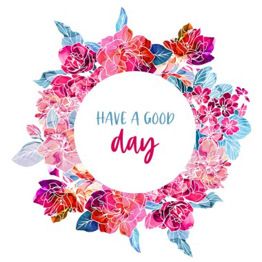 Yuvarlak pankart. Alkol desenli bahar çiçekleri