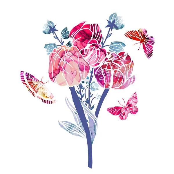 Primavera bouquet di fiori astratti, alcol inchiostro texture su sfondo — Vettoriale Stock