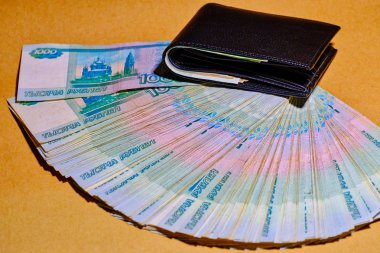 Rus para eğlenceli craft Kağıt arka plan bir deri cüzdan