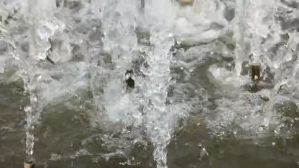 I filmati al rallentatore sollevano gocce d'acqua e schizzi volano in aria. Fontana del parco cittadino funzionante . — Video Stock