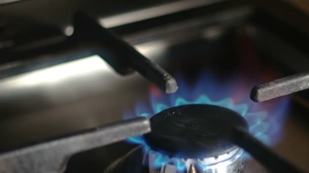 Closeup of working natural gas stove — Stock Footage Closeup of working natural gas stove Royalty Free Stock Video