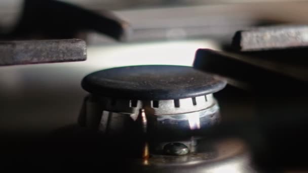 Turning on gas stove closeup — Stock Video