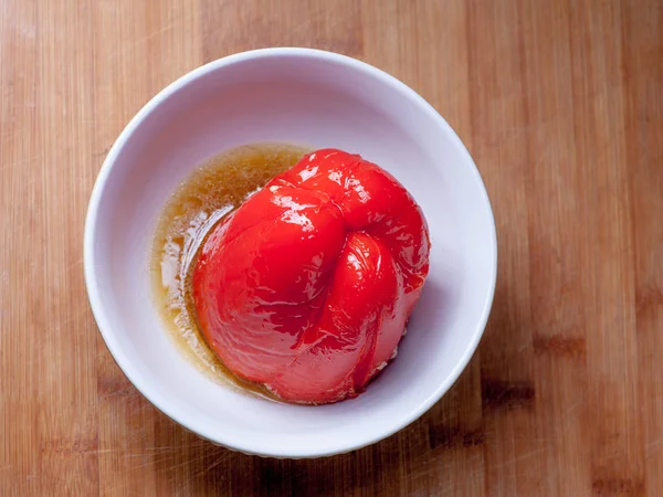 From above view of red sweet pepper in bowl — Stock Photo, Image