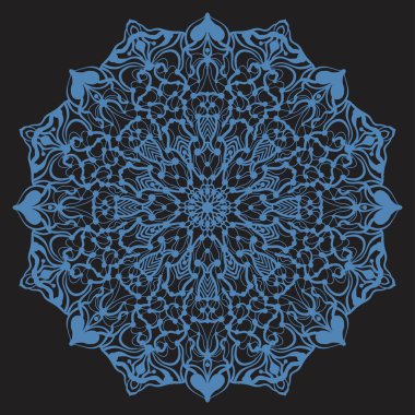 Koyu arka plan üzerinde stilize süslü kar tanesi veya zentangle mandala