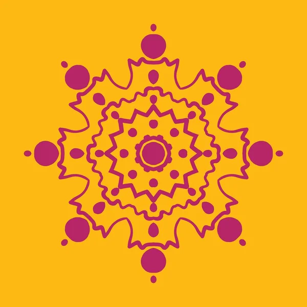 Stylized snowflake icon of purple color on yellow — Stock Vector