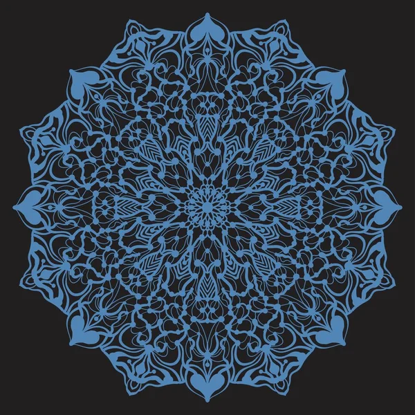 Ornate stylized snowflake or zentangle mandala on dark background — Stock Vector