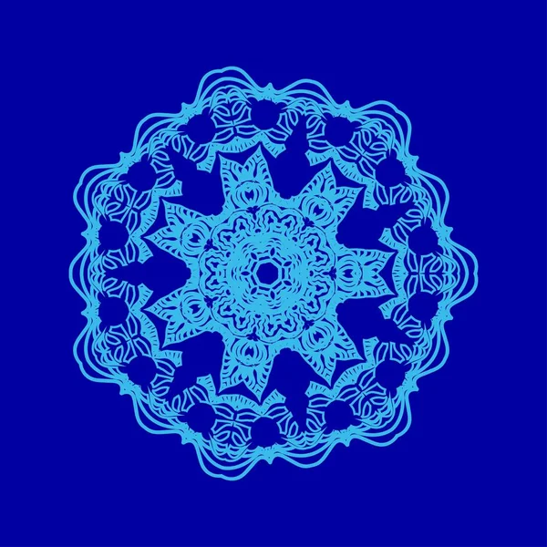 Ornate snowflake azure on naval blue - Stok Vektor
