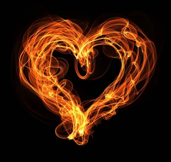 Κάψιμο Καρδιά Εικόνα Επάνω Μαύρο Υπόβαθρο — Φωτογραφία Αρχείου