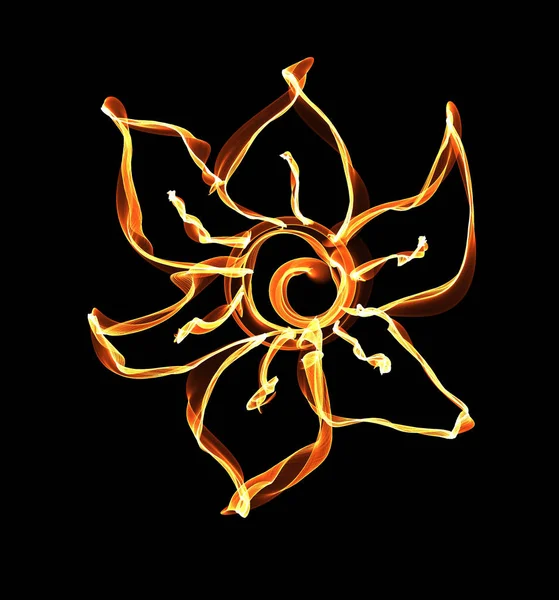 Ζωγραφισμένα Στο Χέρι Στυλιζαρισμένο Λουλούδι Φωτιάς Μαύρο Φόντο — Διανυσματικό Αρχείο